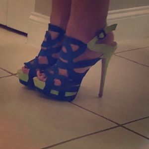Swede blue and green heels